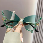 Women's Trendy Butterfly Diamond Rimless Oversized Sunglasses