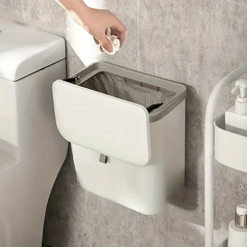 Wall-Mounted Plastic Kitchen Trash Bin and Hanging Storage Bucket