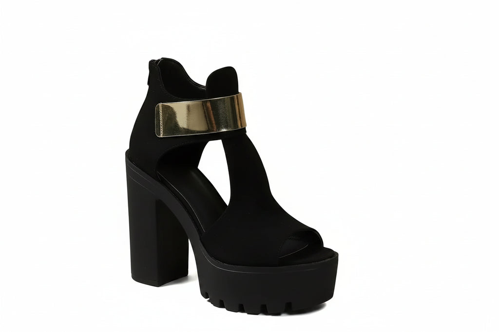 Women's Platform Peep Toe High Heel Sandals Black