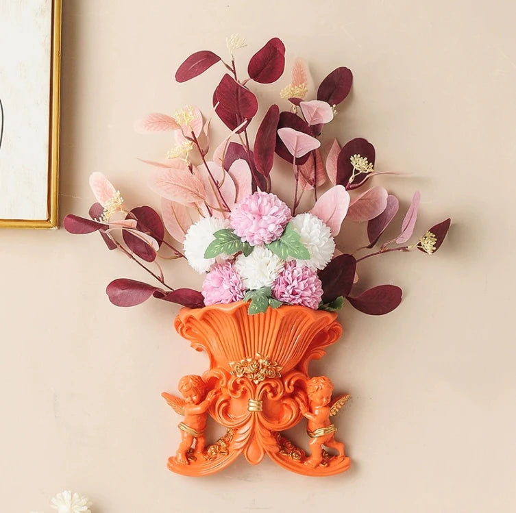 European Resin Angel Wall Vase and Planter Mural Ornament