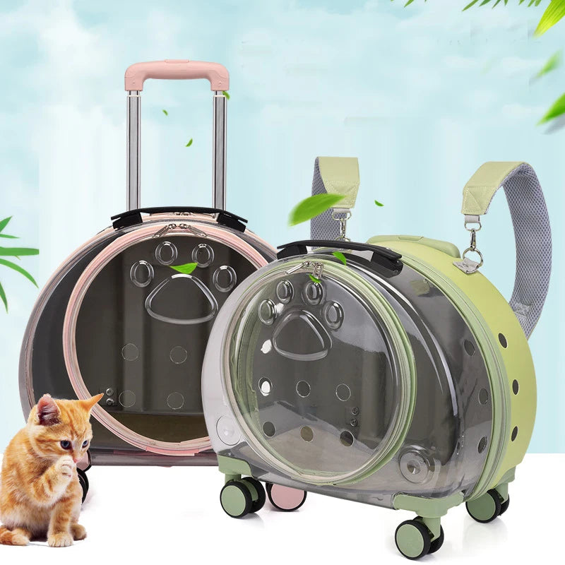 Portable Breathable Transparent Rolling Pet Travel Backpack