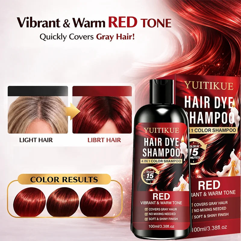 Unisex 4-in-1 Vibrant Red Fast Hair Color Dye Shampoo YU-01-185 3.4 fl oz