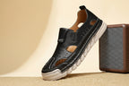 Men's Hand-Sewn Leather Sandals for Daily Outdoor Comfort Rubber Sole