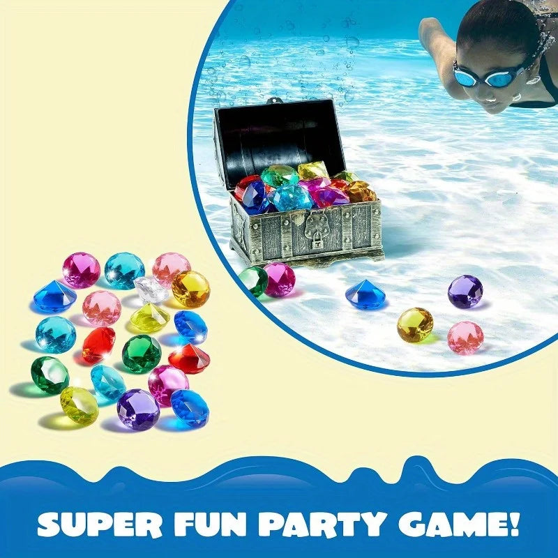 16 Big Colorful Diamond Pool Toys with Pirate Treasure Chest for Kids