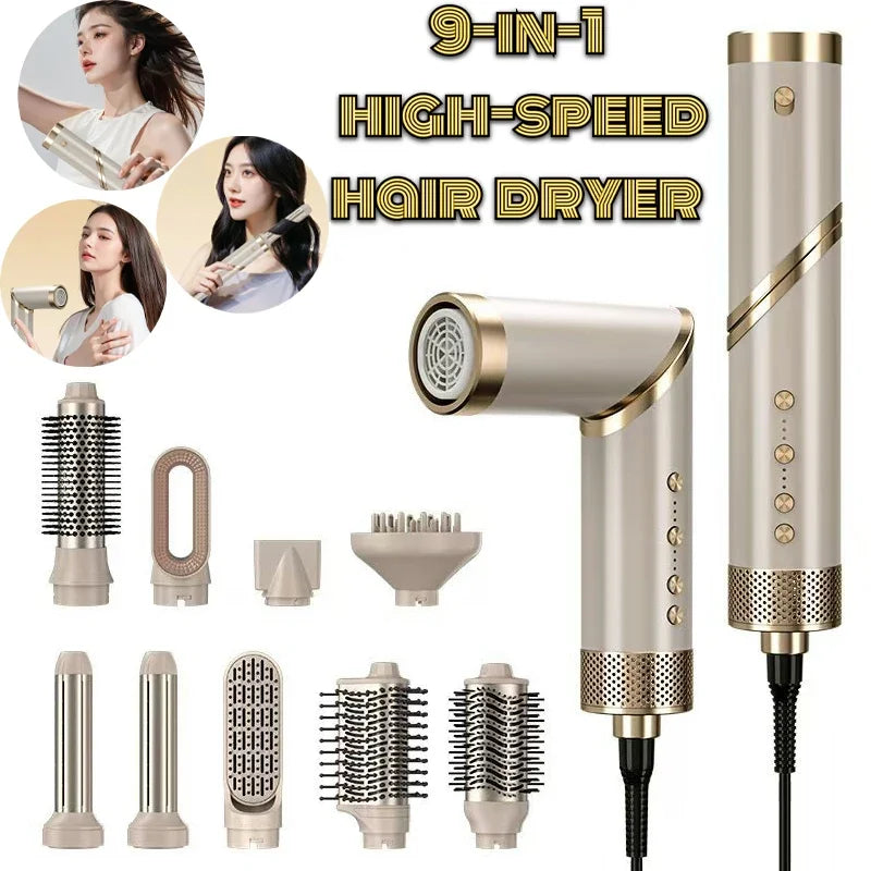 9-in-1 Hair Dryer Hot Comb Curling Iron Straightener Set