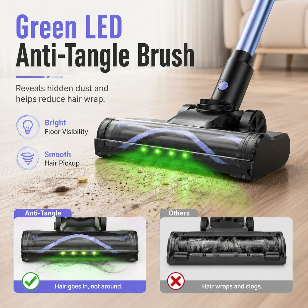 Cordless Stick Vacuum Cleaner with Anti-Tangle Brush 500W