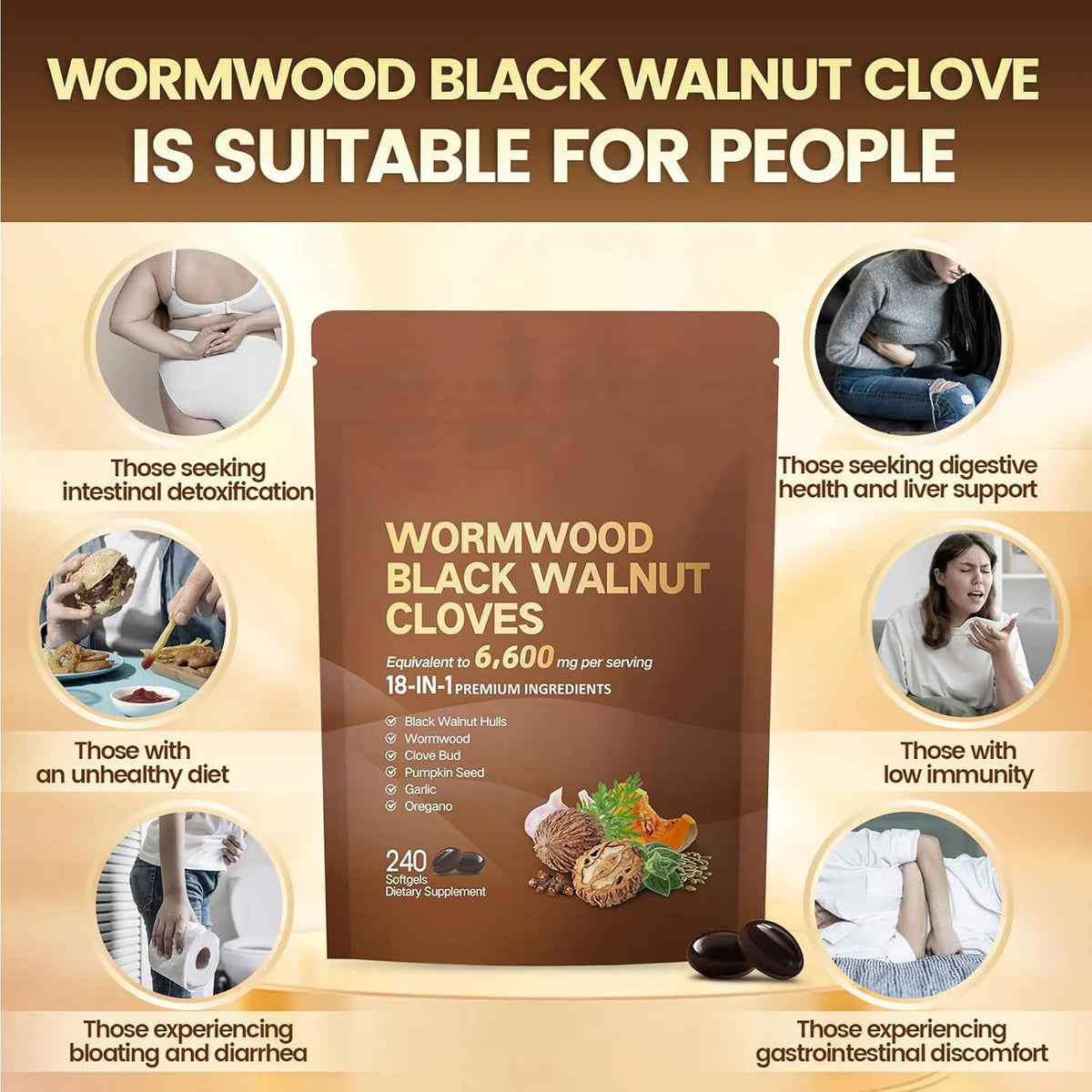 Wormwood Black Walnut Clove Capsules 6600mg Herbal Blend Supplement