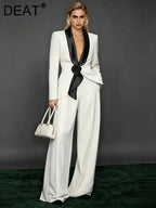 Women's 3D Flower Ribbon Blazer Straight Pants Suit