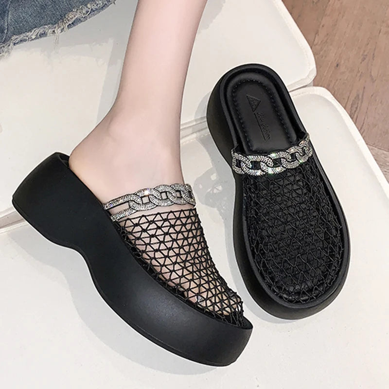 Women's Platform Summer Sandals Rhinestone Decoration Non-Slip Outdoor Slides