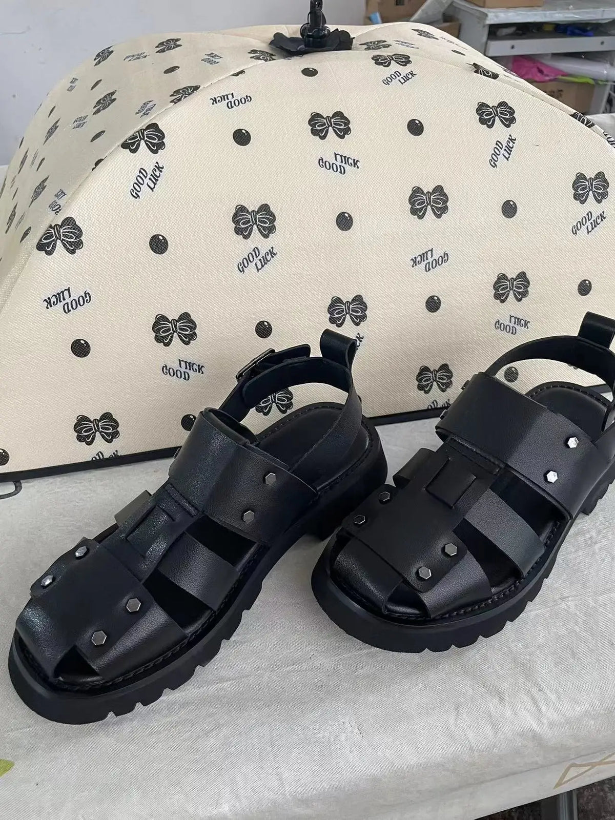 Men's Metal Rivet Buckle Leather Sandals Punk Platform Summer Shoes