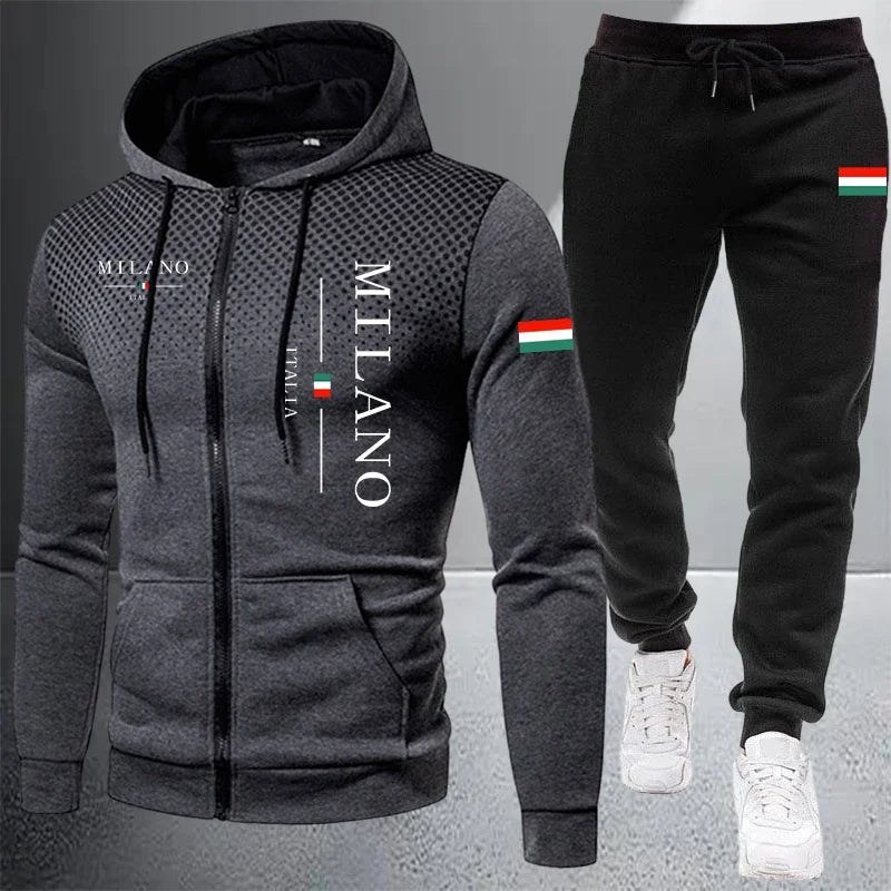 Men's Casual Zip Hooded Sweatshirt and Drawstring Pants Set