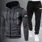 Men's Casual Zip Hooded Sweatshirt and Drawstring Pants Set