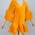 Women's Pleated Solid Kaftan Maxi Dress