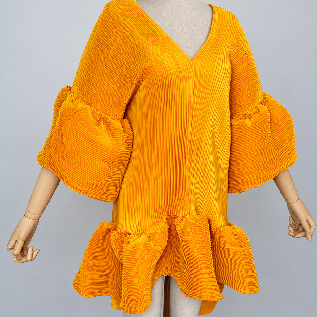Women's Pleated Solid Kaftan Maxi Dress