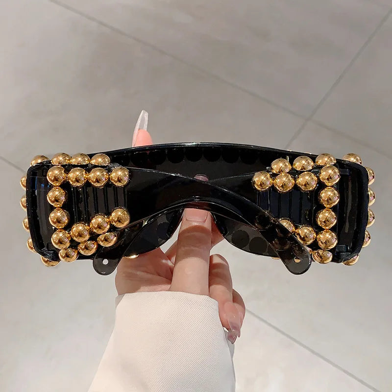 Oversized Square Pearl Sunglasses UV400 Women's Fashion Eyewear