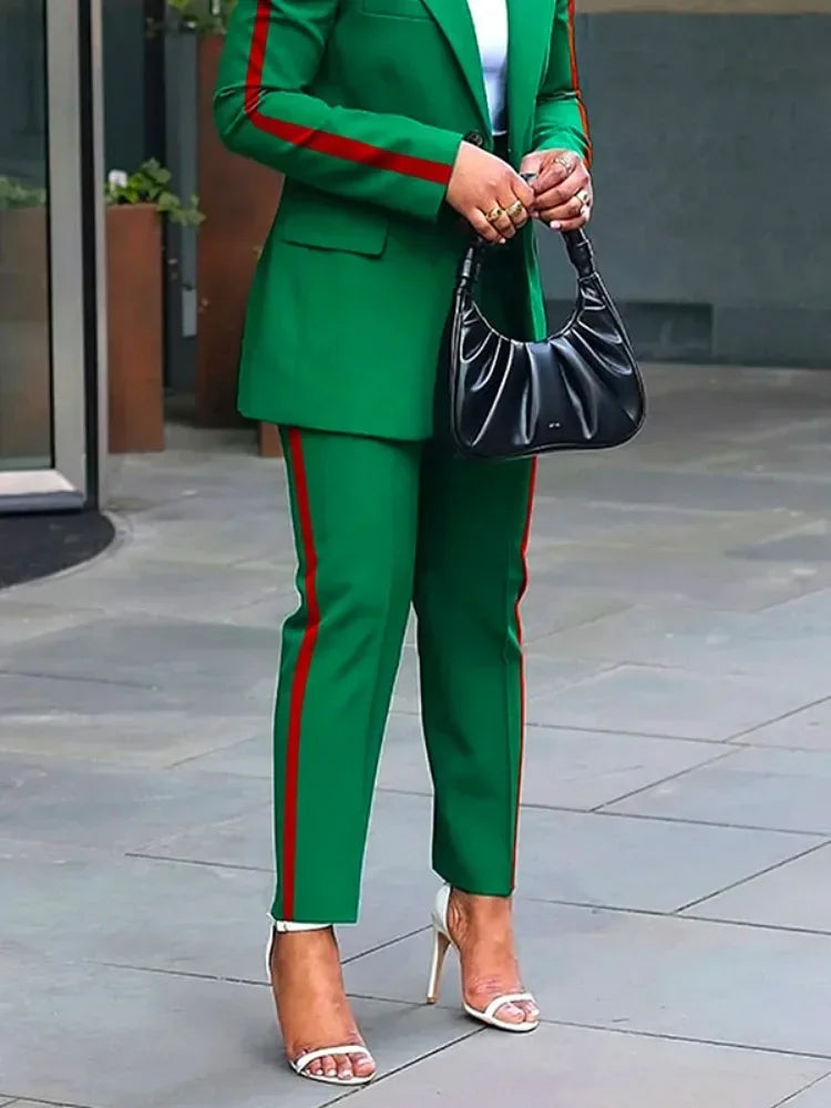 Women's Side Stripe High Waist Ankle Pants Suit Separates
