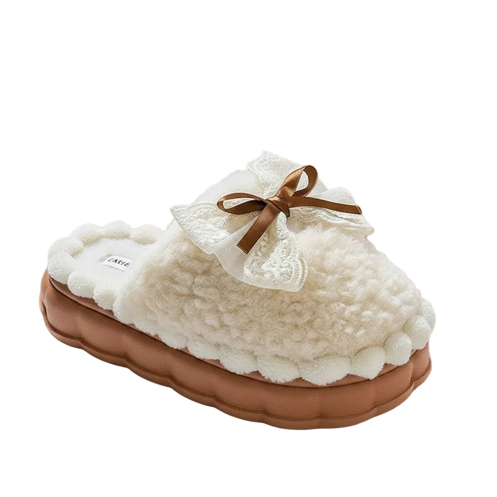 Women's Plush Bow Slippers Non-Slip Winter Indoor House Shoes