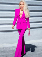 Women's Single Button Blazer and Flared Pants Suit Set