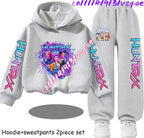 Girls' Print Hoodie Pants Two-Piece Set
