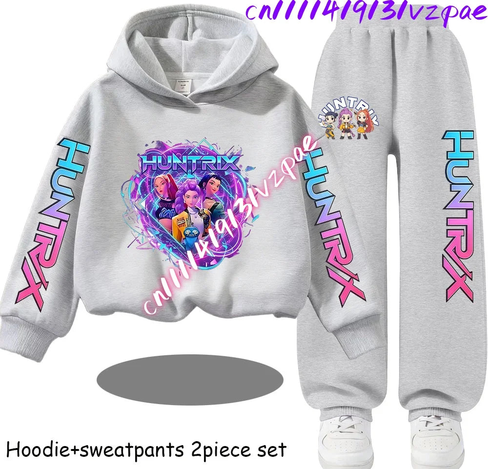 Girls' Print Hoodie Pants Two-Piece Set