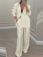 Women's Solid Lapel Blazer Wide Leg Pants Set