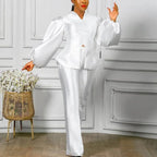 Women's Solid Satin Blouse and Straight Trousers Pants Set