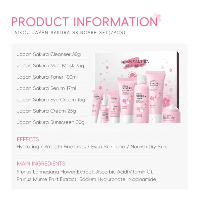 Sakura 7-Piece Skincare Set Hydrating Facial Routine All Skin Types