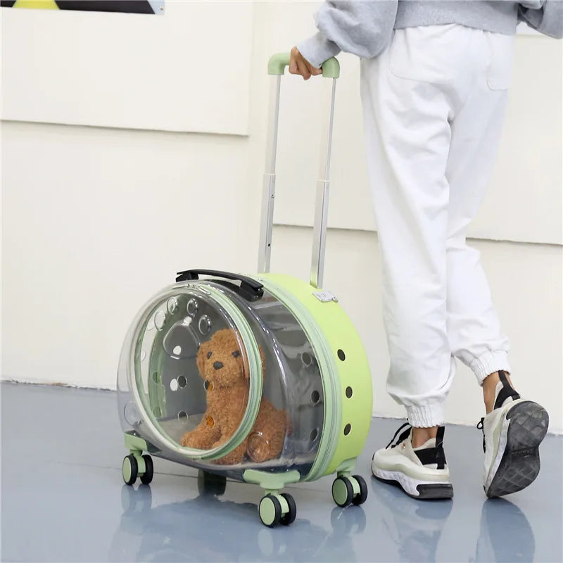 Portable Breathable Transparent Rolling Pet Travel Backpack