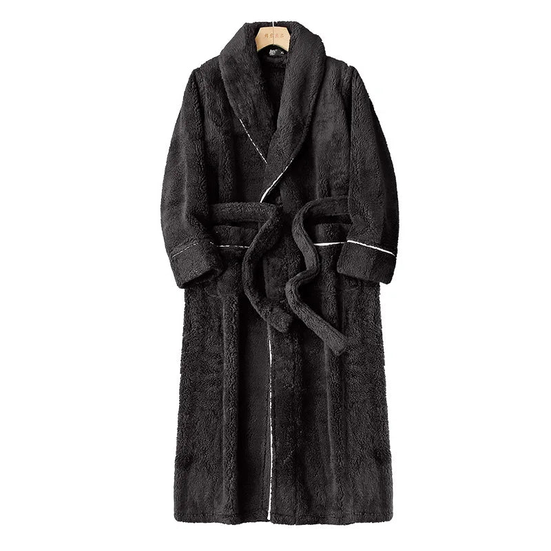 Unisex Thick Coral Fleece Warm Long Kimono Robe