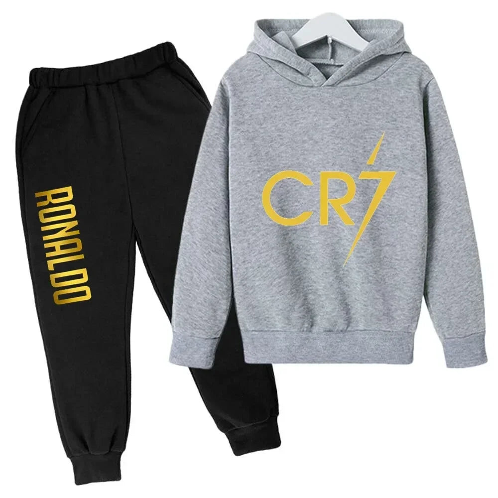 Kids' Ronaldo CR7 Print Hoodie Sweatshirt Pants Two-Piece Set