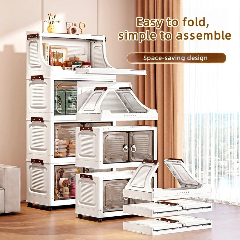14.6in Foldable PP Plastic Storage Cabinet and Rolling Organizer