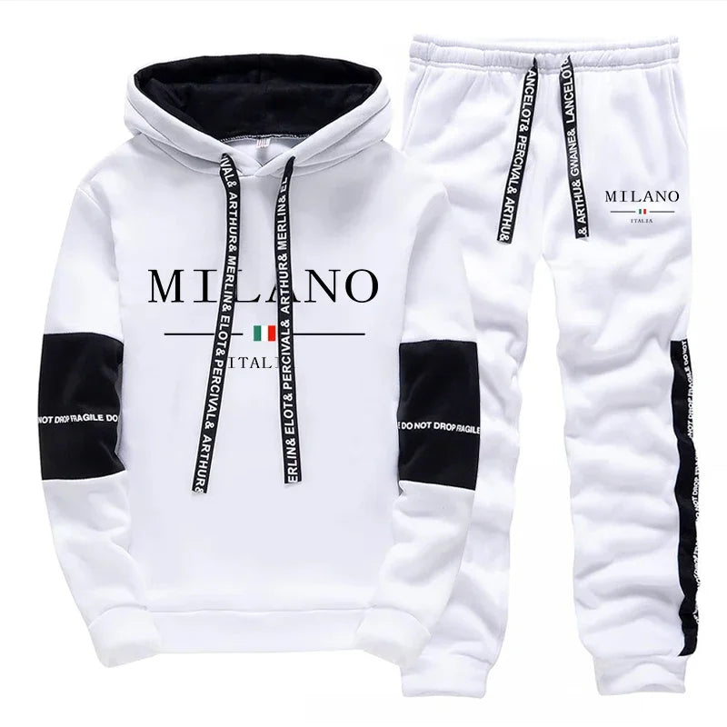 Men's Casual Printed Hoodie and Jogger Pants Tracksuit Set