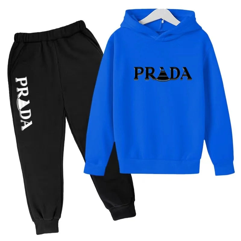 Kids' Pattern Hooded Sweatshirt Pants Two-Piece Set