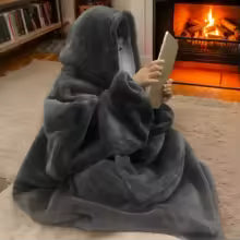 Cozy Oversized Reversible Fleece Wearable Hoodie Blanket with Kangaroo Pocket