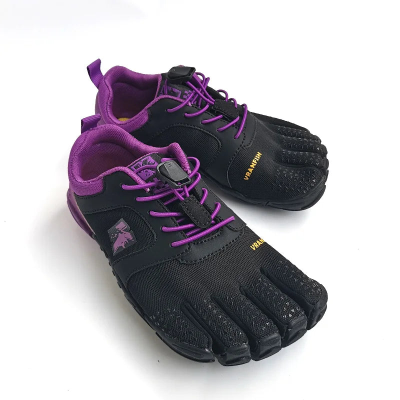 Unisex Cotton Five-Finger Athletic Shoes Hook & Loop Patchwork Sneakers