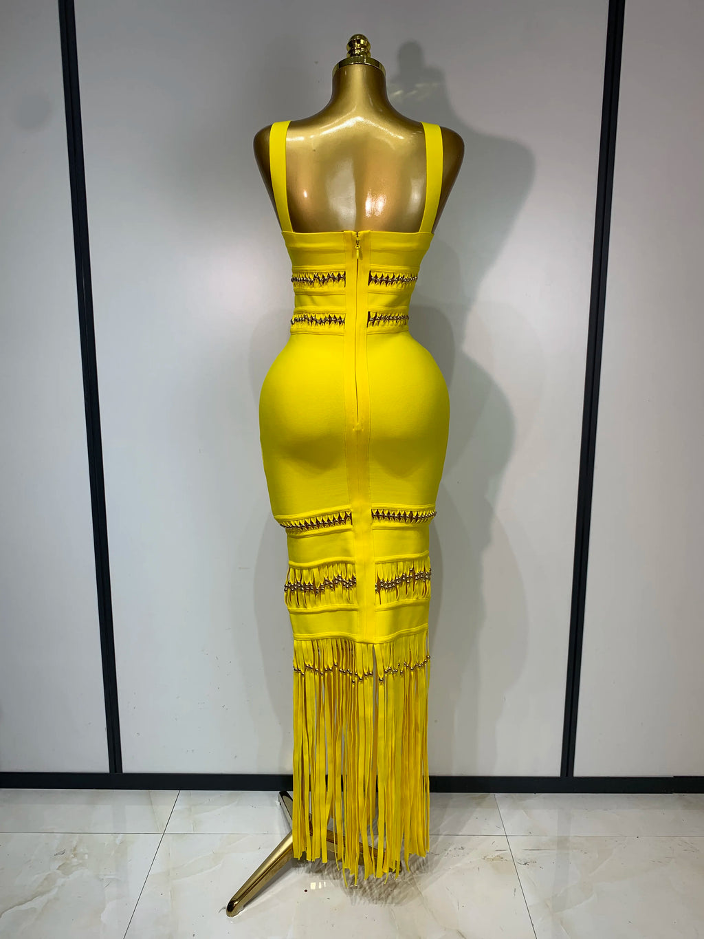 Women's Sexy Square Neck Tassel Bandage Maxi Dress