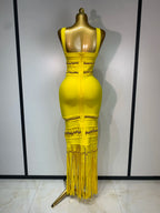 Women's Sexy Square Neck Tassel Bandage Maxi Dress