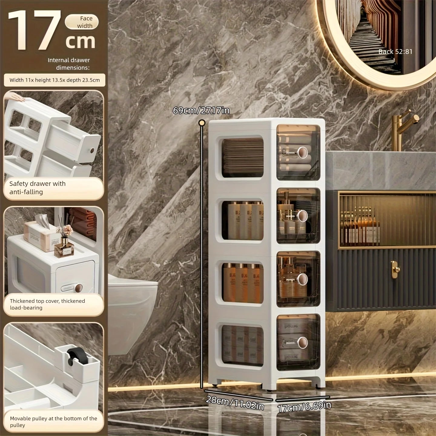 6.7 Inch Ultra Narrow Slit Storage Cabinet with Drawers