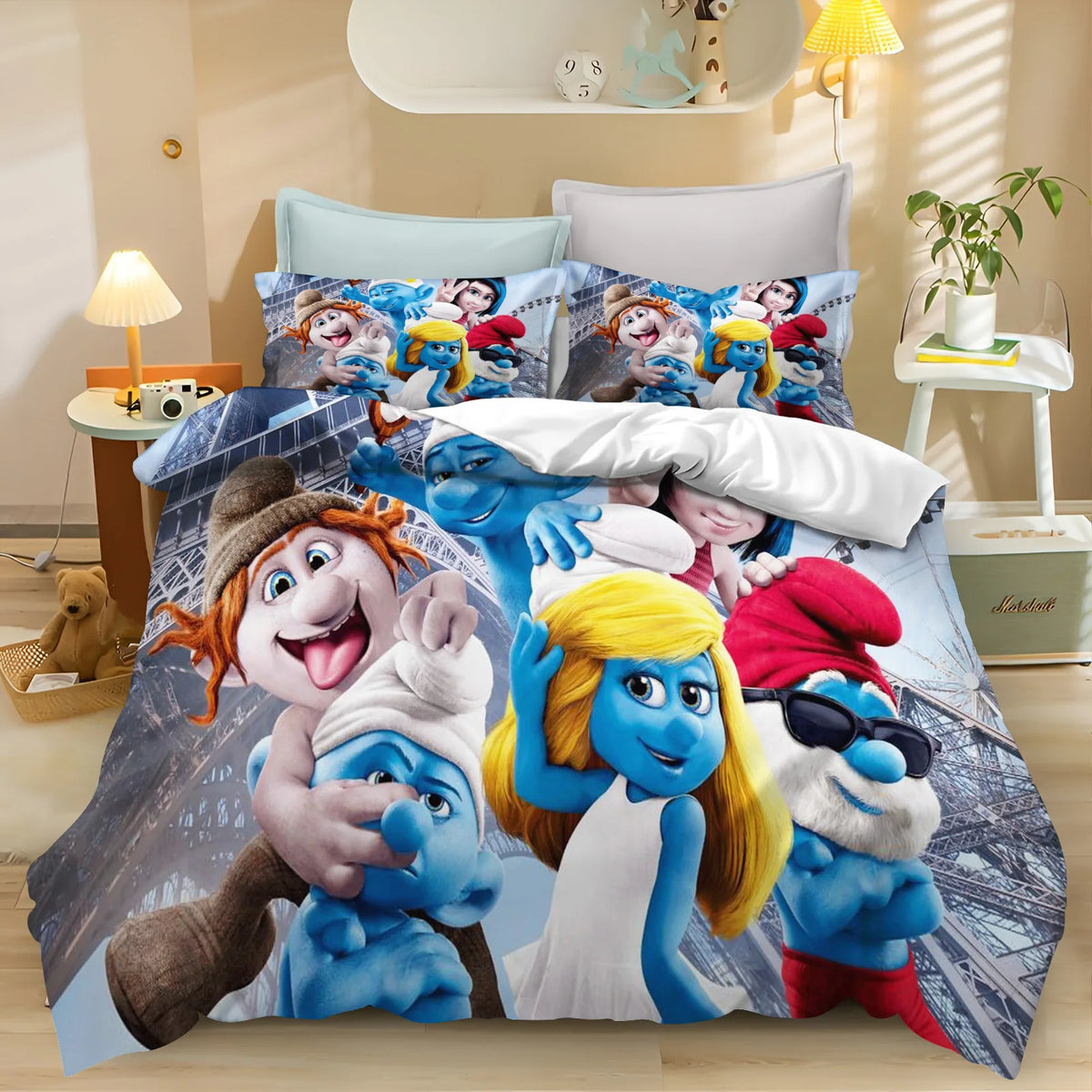 Smurfs Cartoon Duvet Cover and Polyester Bedding Set