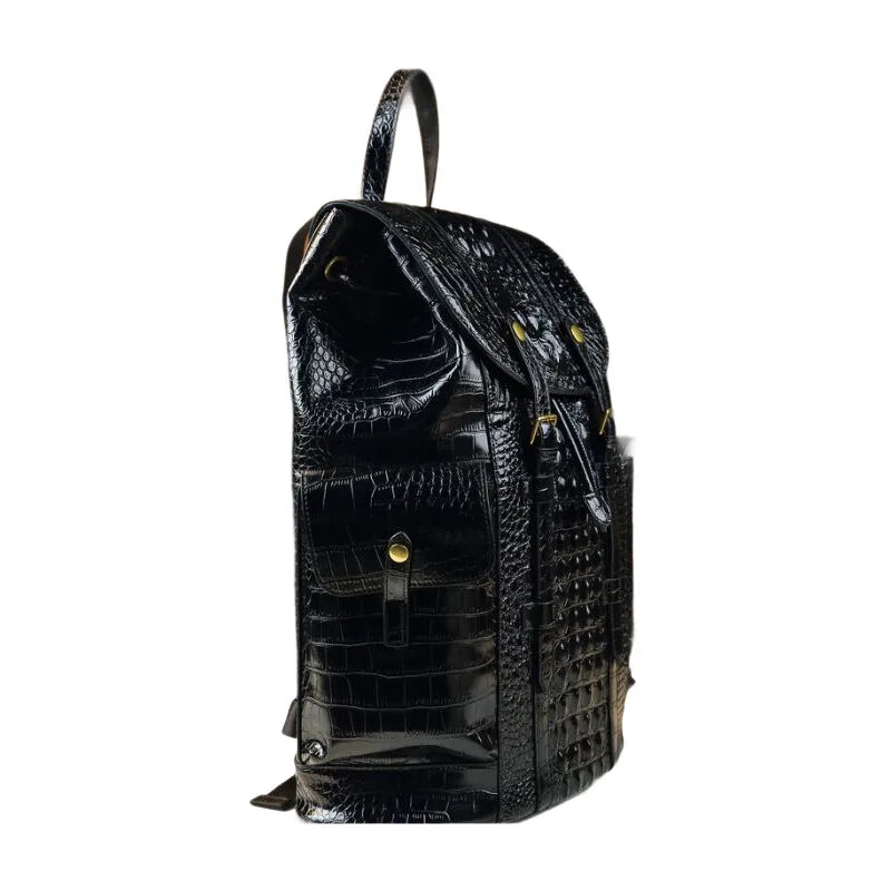 Unisex Fashion Genuine Leather Crocodile Pattern Travel Backpack