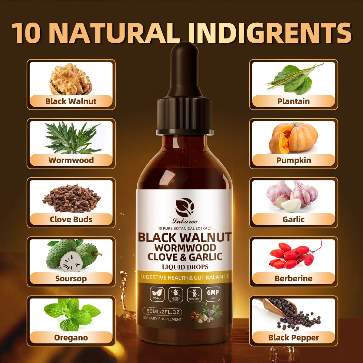 Black Walnut Wormwood Digestive Health Cleanse Drops 2 fl oz