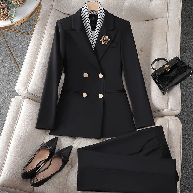 Women's Double Breasted Blazer Pants Suit