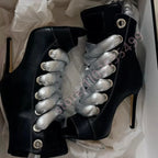 Women's Patchwork Slouchy Heeled Ankle Boots Open Toe Stiletto Lacing