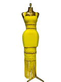 Women's Sexy Square Neck Tassel Bandage Maxi Dress