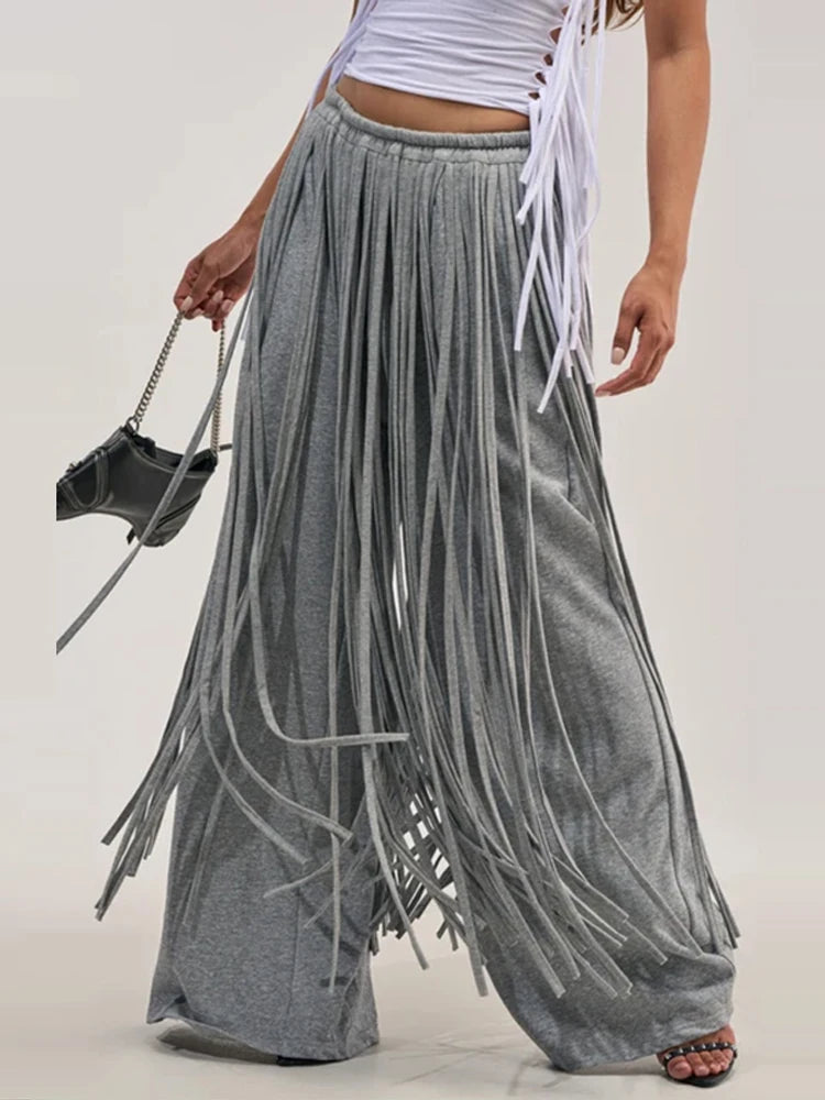 Women's Fringe Lapel Collar Zip Up Wide Leg Tracksuit Set