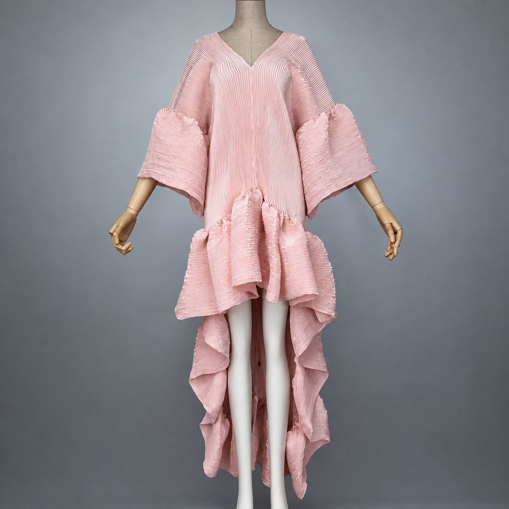 Women's Pleated Solid Kaftan Maxi Dress