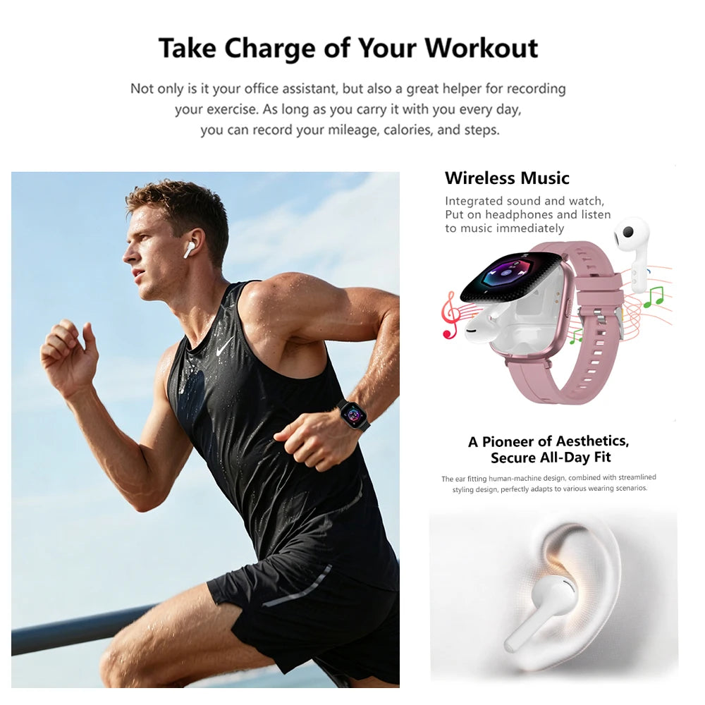 Two-in-One Smartwatch with Built-In Wireless TWS Earbuds D22