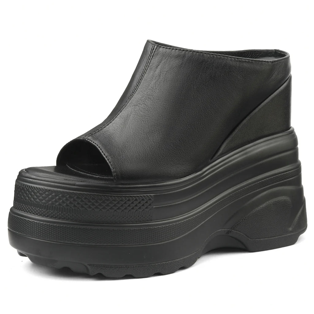 Women's Genuine Leather Wedge Platform Mules
