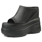 Women's Genuine Leather Wedge Platform Mules