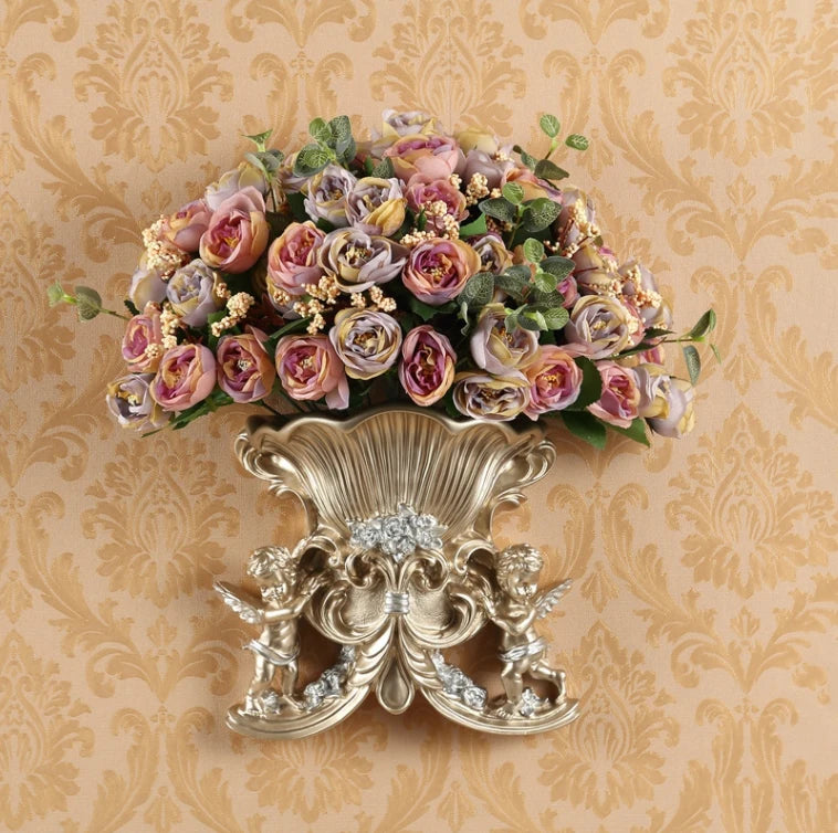European Resin Angel Wall Vase and Planter Mural Ornament